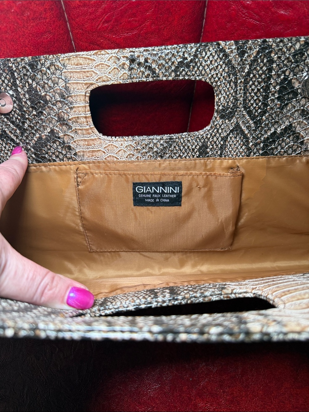 Giannini Faux Snakeskin Cutout Handle Statement Clutch - Picture 2 of 5